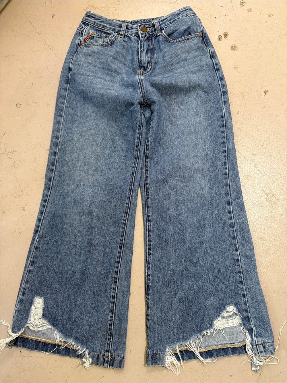 Aku Jeans Vintage Wide-Leg Distressed Hem Blue Jeans Y2K Streetwear 0/2 25x25